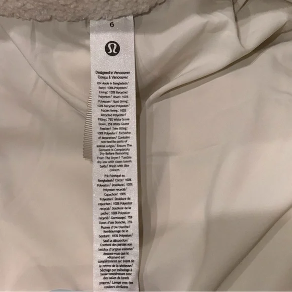 NWOT Lululemon Wunder Puff Cropped Jacket Texture Fleece Goose Down Bone sz 6 - Picture 11 of 16